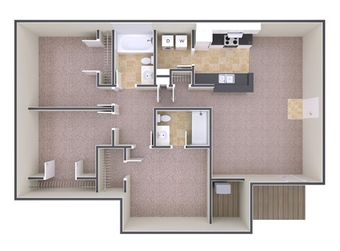 Floor plan for 3 beds, 2 baths, 1024 sqft